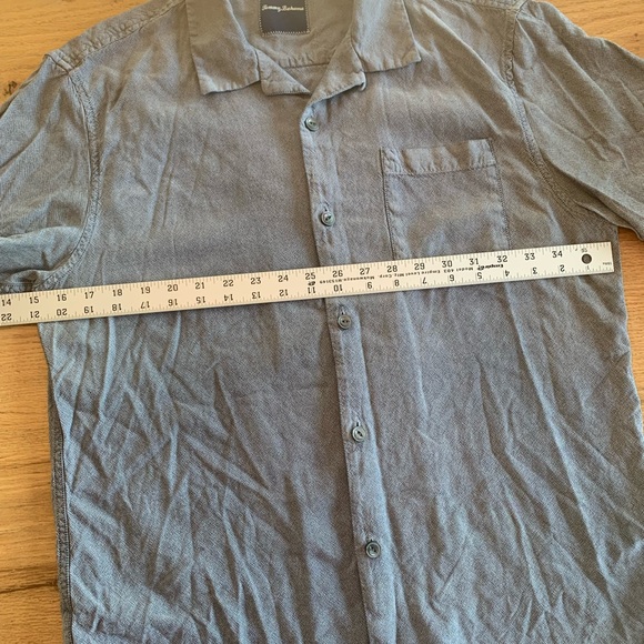 Tommy Bahama Mens 100% Silk Short Blue Sleeve Button Down Shirt Large Preowned - Picture 5 of 7